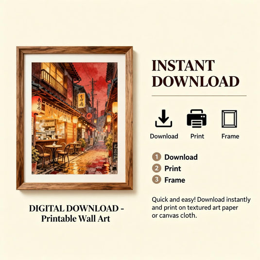 Tokyo Wall Art Tea House Street Lanterns Anime City Poster Japandi Printable Digital Download