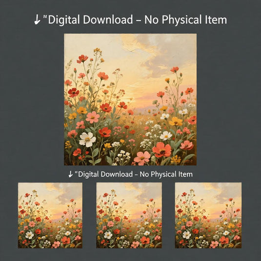 Wildflower Wall Art Meadow Sunset Floral Cottage Decor Botanical Printable Digital Download