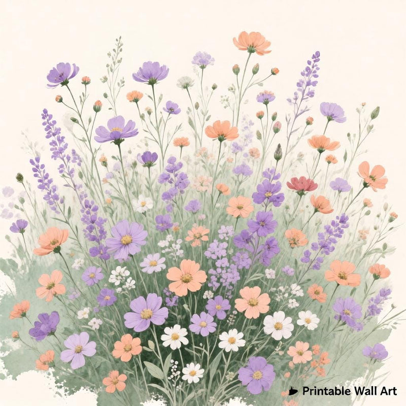 Load image into Gallery viewer, Pastel Wildflower Meadow Art Print: Watercolor Botanical Wall Art (Digital Download)
