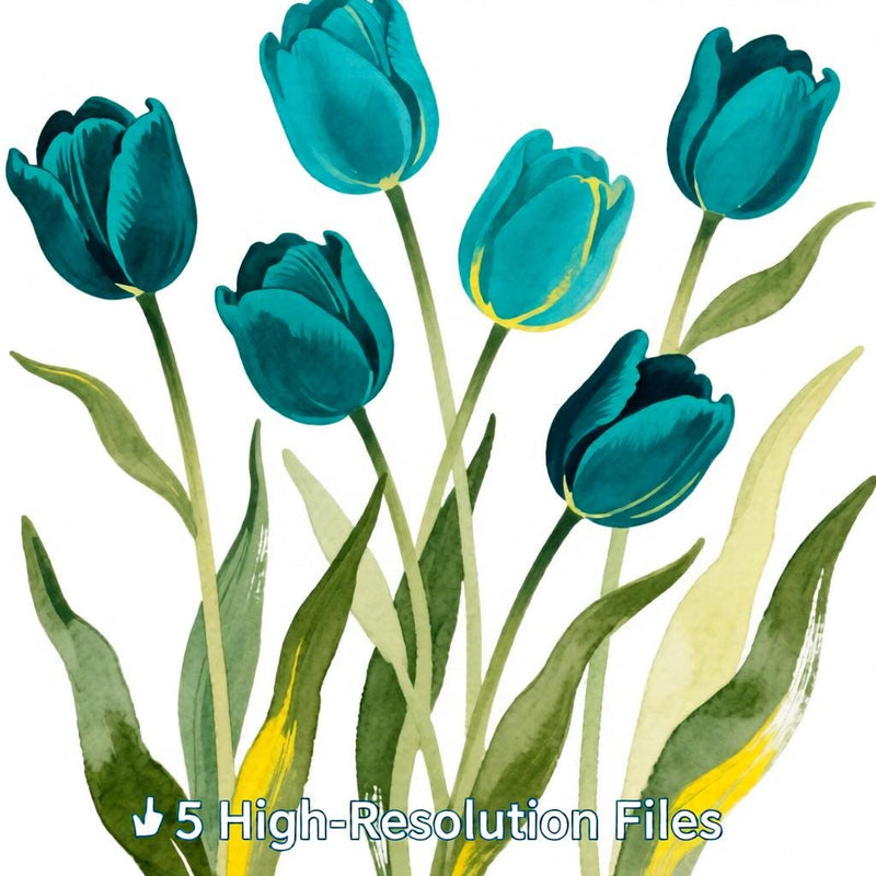 Load image into Gallery viewer, Teal Tulip Art Botanical Floral Print Blue Green Flowers Minimalist Printable Digital Download
