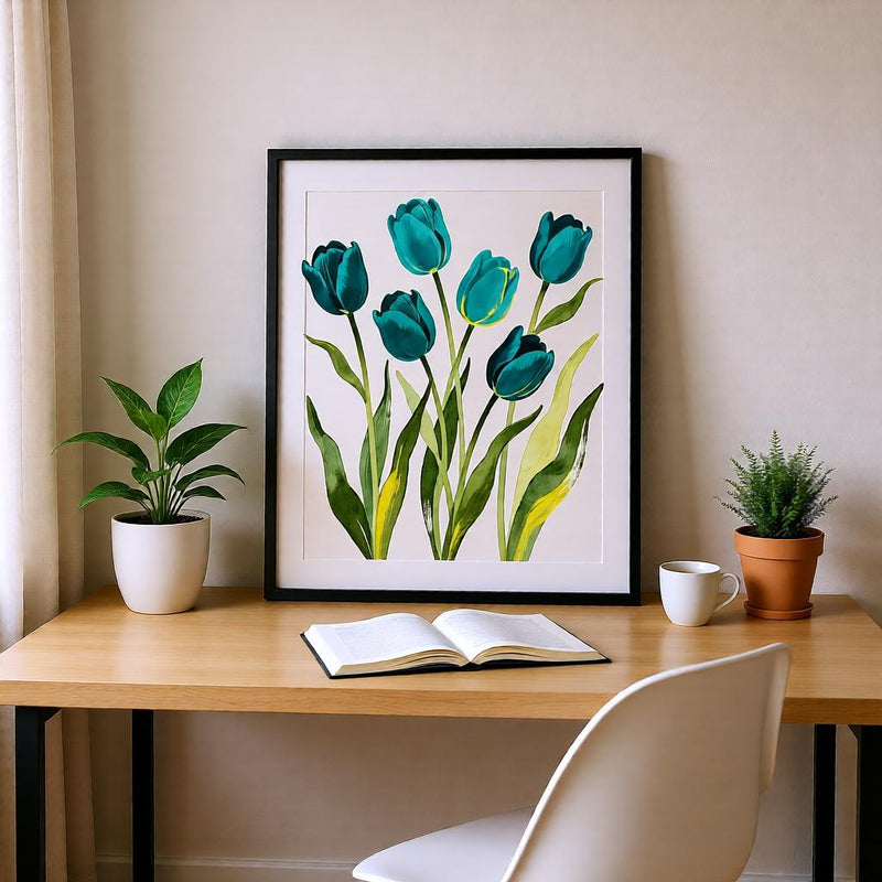 Load image into Gallery viewer, Teal Tulip Art Botanical Floral Print Blue Green Flowers Minimalist Printable Digital Download
