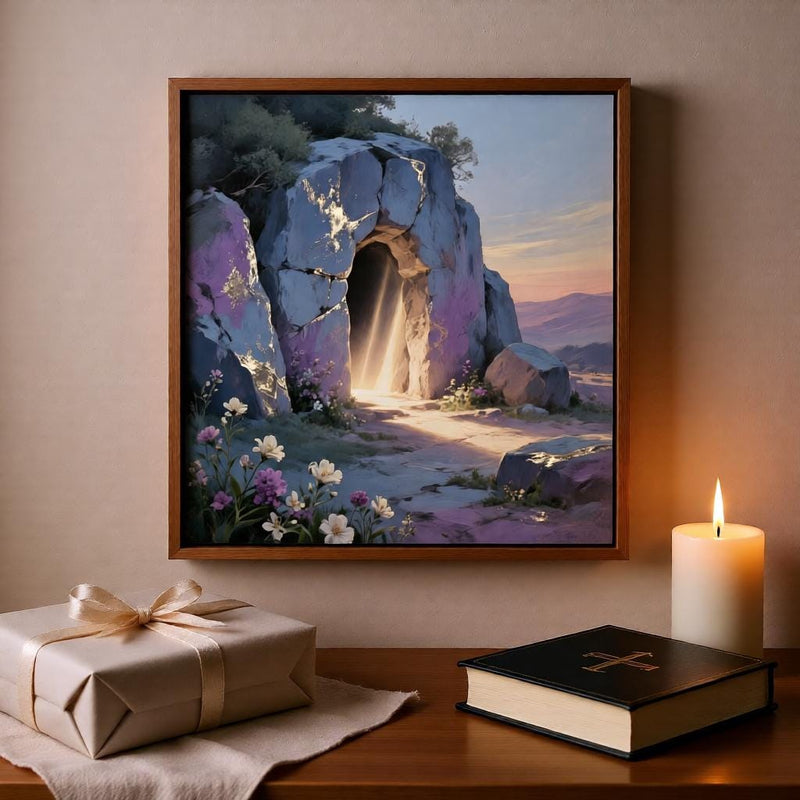 Load image into Gallery viewer, Empty Tomb Art Jesus Resurrection Christian Easter Landscape Printable Digital Download Decor
