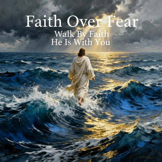 Faith Over Fear Art Jesus Walking Water Print Christian Sea Matte Download Decor