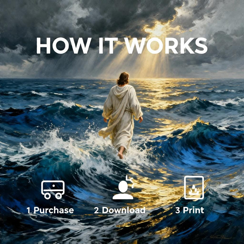Load image into Gallery viewer, Faith Over Fear Art Jesus Walking Water Print Christian Sea Matte Download Decor
