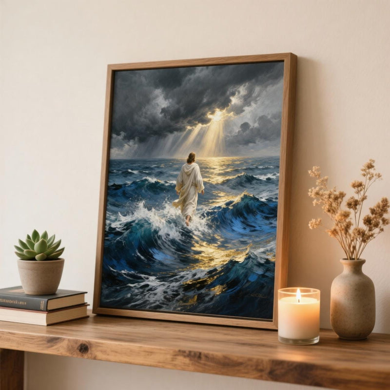 Load image into Gallery viewer, Faith Over Fear Art Jesus Walking Water Print Christian Sea Matte Download Decor
