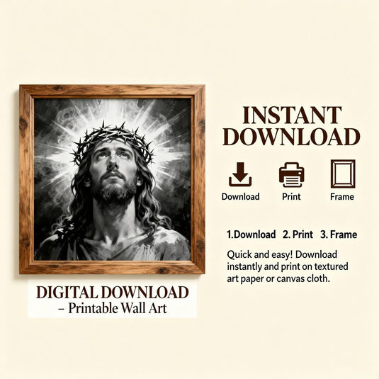 Black and White Jesus Crown of Thorns Wall Art (Digital Download)