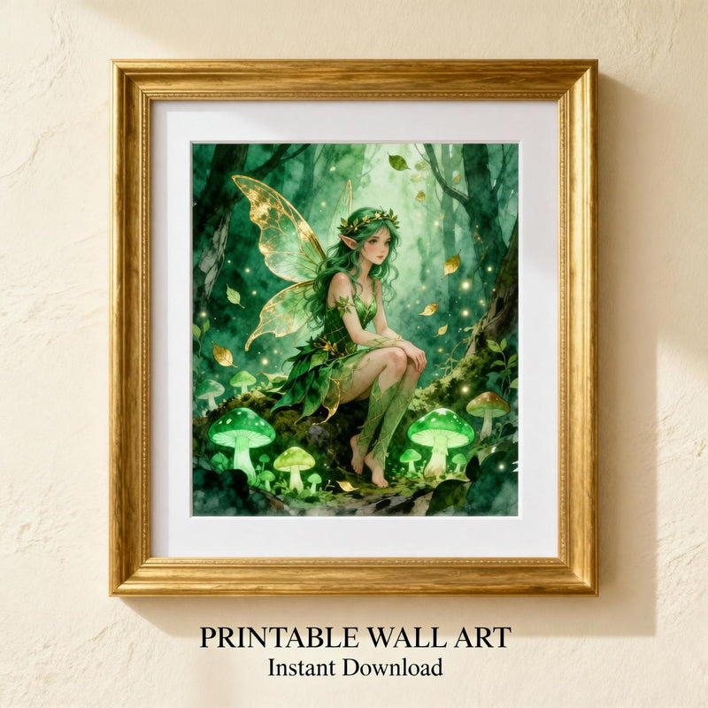 Load image into Gallery viewer, Green Forest Fairy Wall Art Printable: Magical Woodland Decor (Digital Download)

