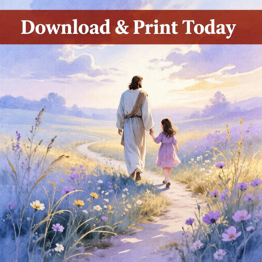 Jesus Walking With Child Printable Wall Art Christian Decor Faith Artwork Instant Download Poster