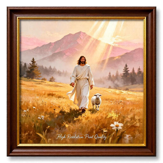 Jesus With Lamb Art Shepherd Wall Print Gospel Biblical Decor Matte Download Faith