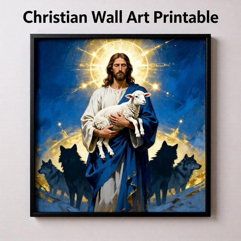 Load image into Gallery viewer, Good Shepherd Art Jesus Holding Lamb Print Christian Faith Decor Matte Download Biblical
