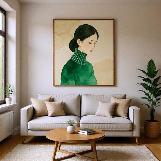 Asian Girl Art Minimalist Portrait Line Drawing Neutral Figurative Printable Digital Download