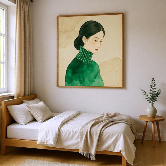 Asian Girl Art Minimalist Portrait Line Drawing Neutral Figurative Printable Digital Download