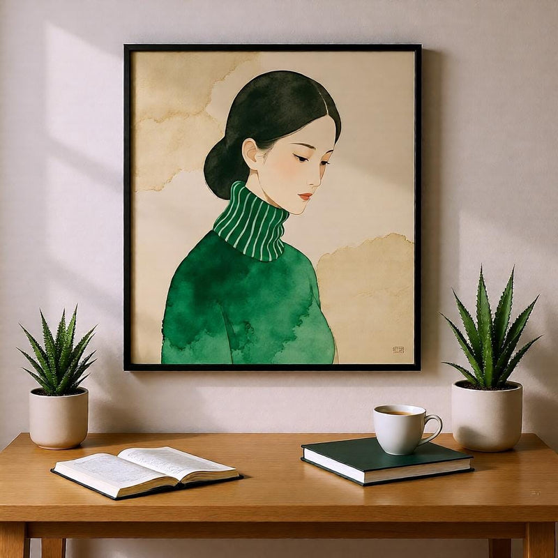 Load image into Gallery viewer, Asian Girl Art Minimalist Portrait Line Drawing Neutral Figurative Printable Digital Download
