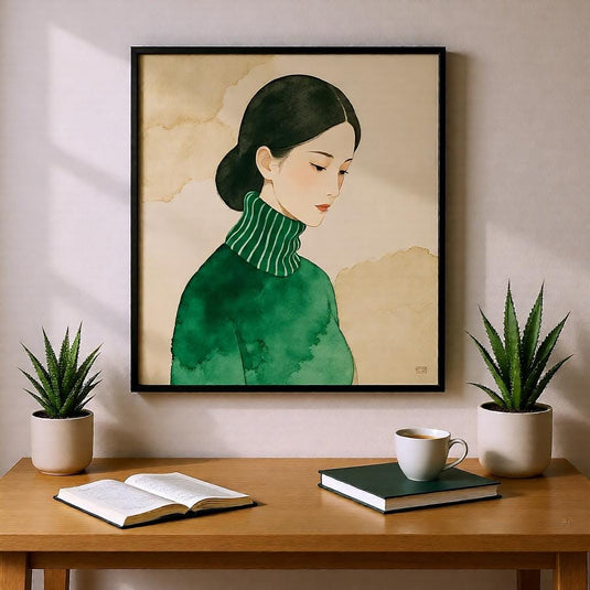 Asian Girl Art Minimalist Portrait Line Drawing Neutral Figurative Printable Digital Download
