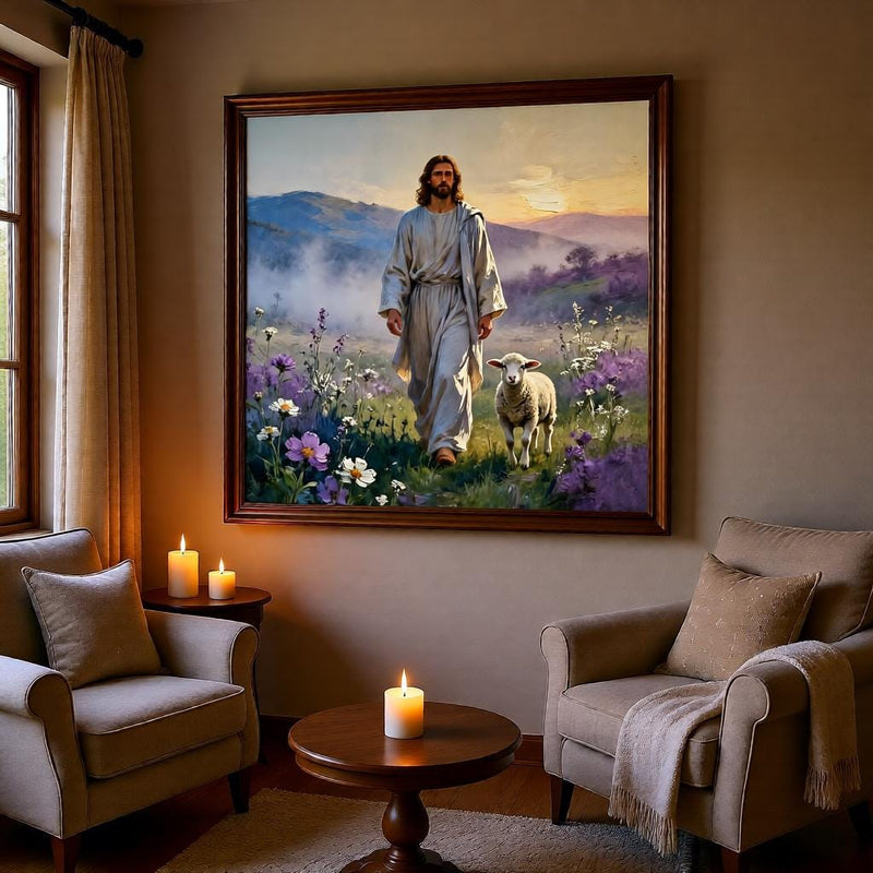 Load image into Gallery viewer, Jesus Lamb Art Leaves 99 Print Christian Gospel Decor Peaceful Matte Download Faith
