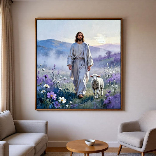 Jesus Lamb Art Leaves 99 Print Christian Gospel Decor Peaceful Matte Download Faith
