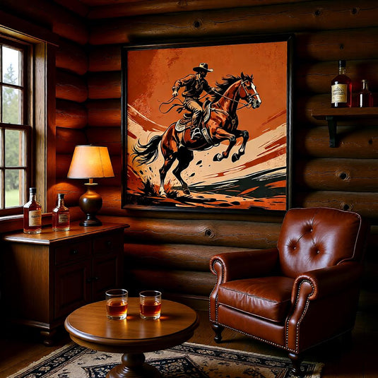 Western Bucking Bronco Art Print Rustic Ranch Decor Vintage Rodeo Cowboy Horse Digital Download