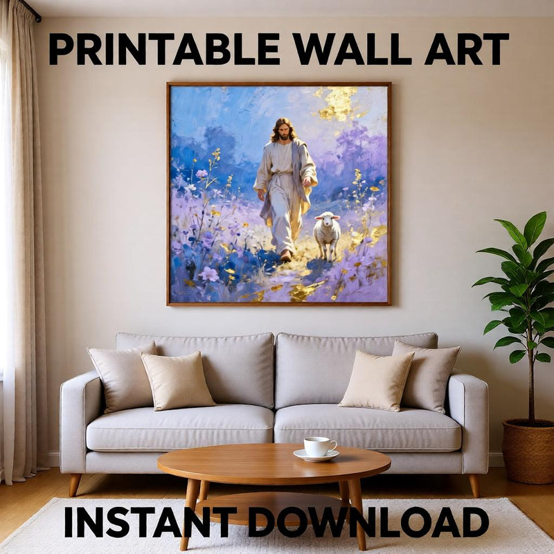 Load image into Gallery viewer, Jesus Leaves 99 Art Lamb Shepherd Print Christian Decor Matte Download Faith
