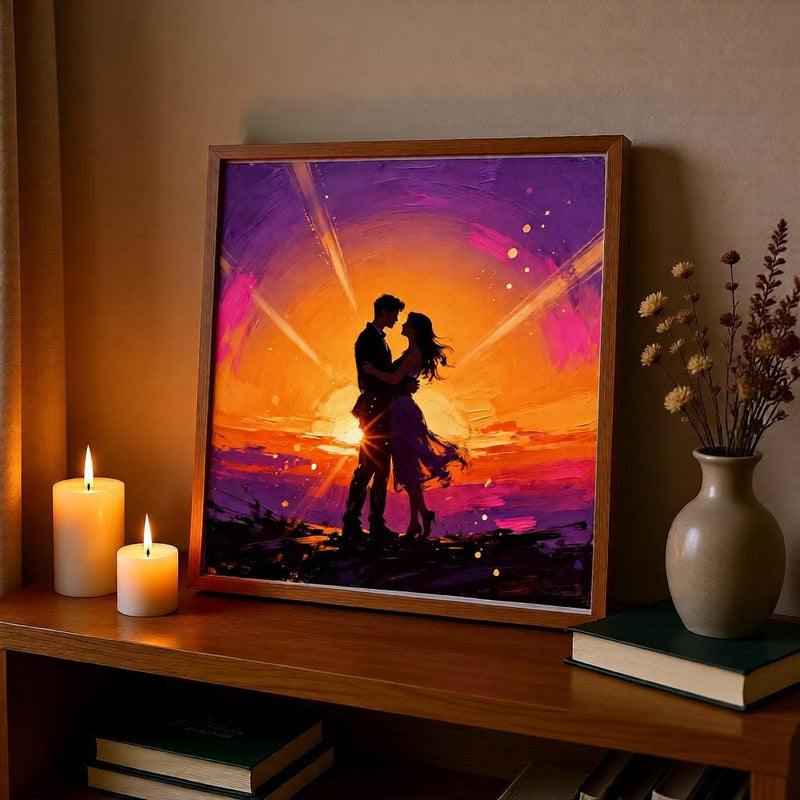 Load image into Gallery viewer, Sunset Couple Art Romantic Silhouette Print Colorful Lovers Decor Matte Download Gift
