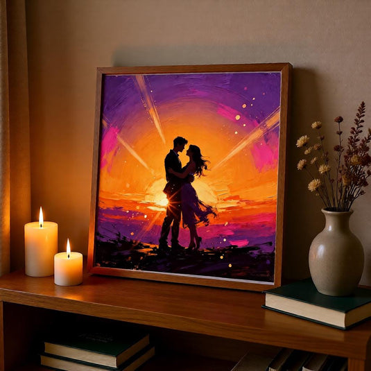 Sunset Couple Art Romantic Silhouette Print Colorful Lovers Decor Matte Download Gift