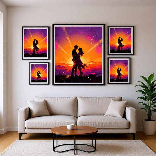 Sunset Couple Art Romantic Silhouette Print Colorful Lovers Decor Matte Download Gift