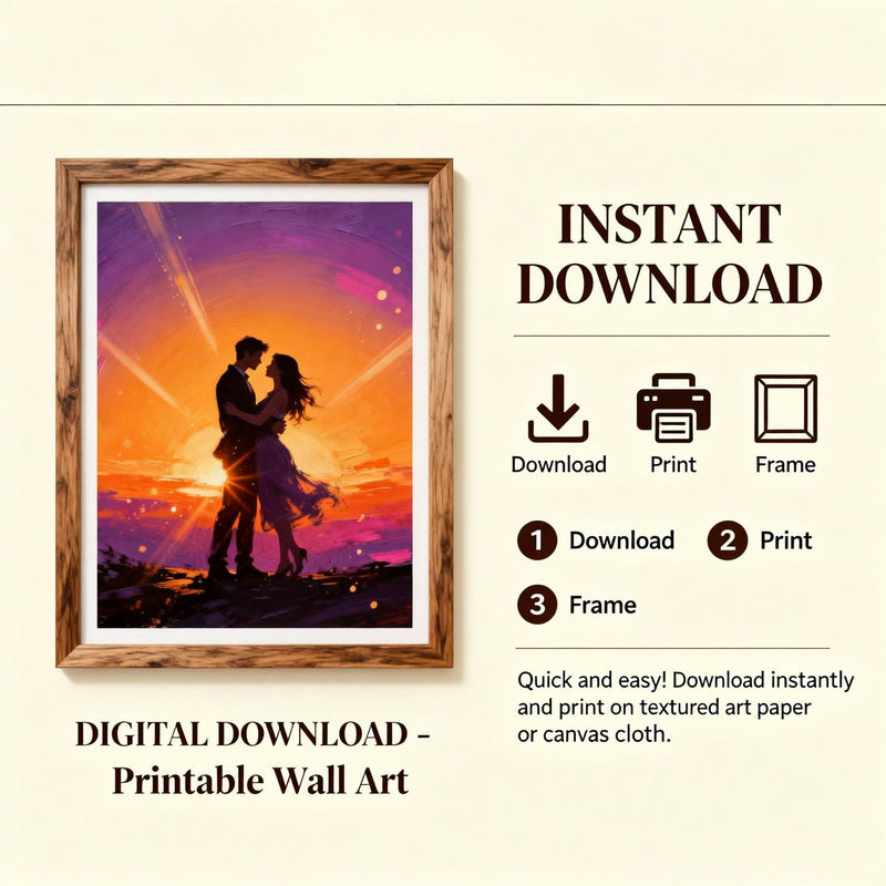 Load image into Gallery viewer, Sunset Couple Art Romantic Silhouette Print Colorful Lovers Decor Matte Download Gift
