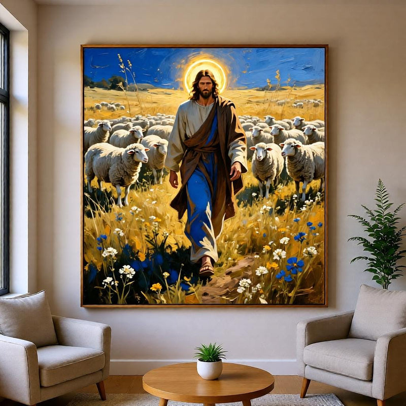 Load image into Gallery viewer, Good Shepherd Art Jesus Painting Sheep Print Christian Faith Decor Matte Download Biblical
