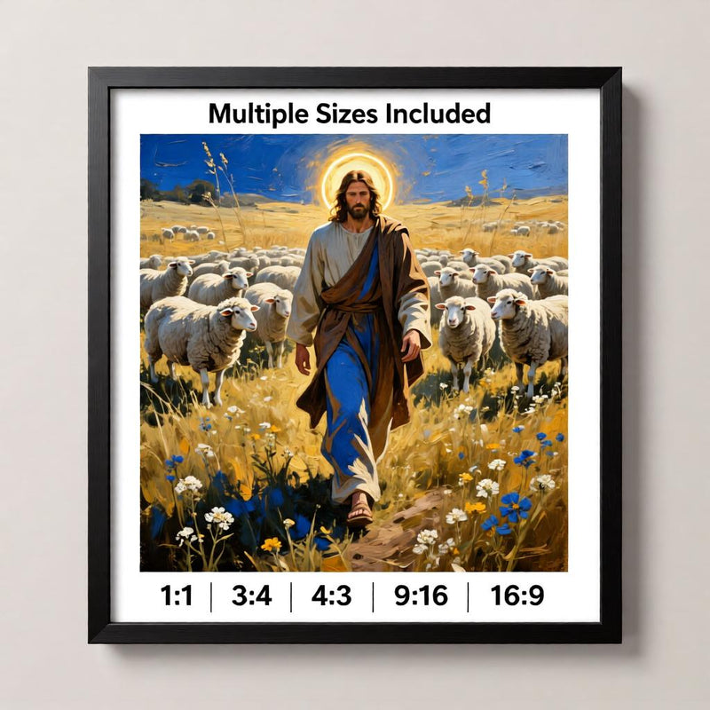 Load image into Gallery viewer, Good Shepherd Art Jesus Painting Sheep Print Christian Faith Decor Matte Download Biblical
