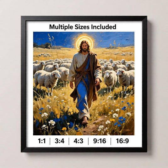 Good Shepherd Art Jesus Painting Sheep Print Christian Faith Decor Matte Download Biblical