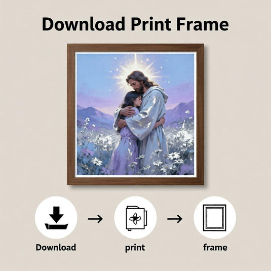 Jesus Art Printable Hugging Child Faith Artwork Christian Decor Matte Download Gift