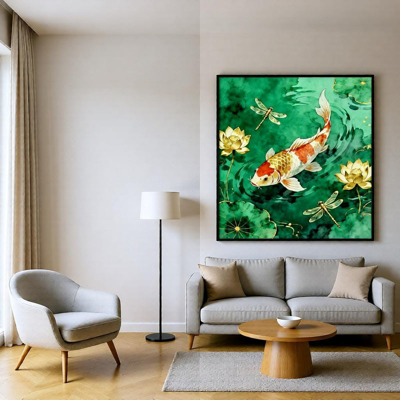 Load image into Gallery viewer, Koi Fish Wall Art, Japanese Zen Pond Decor, Lotus Dragonfly Printable (Digital Download)
