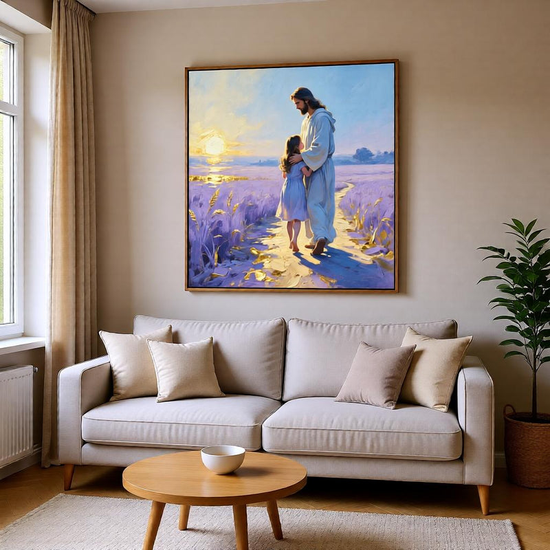 Load image into Gallery viewer, LDS Wall Art Jesus Walking Child Print Christian Faith Decor Linen Matte Download Gift
