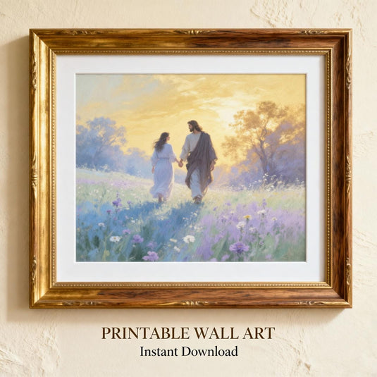 LDS Youth Theme Art Jesus Walking Meadow Print Christian Scripture Matte Download Decor