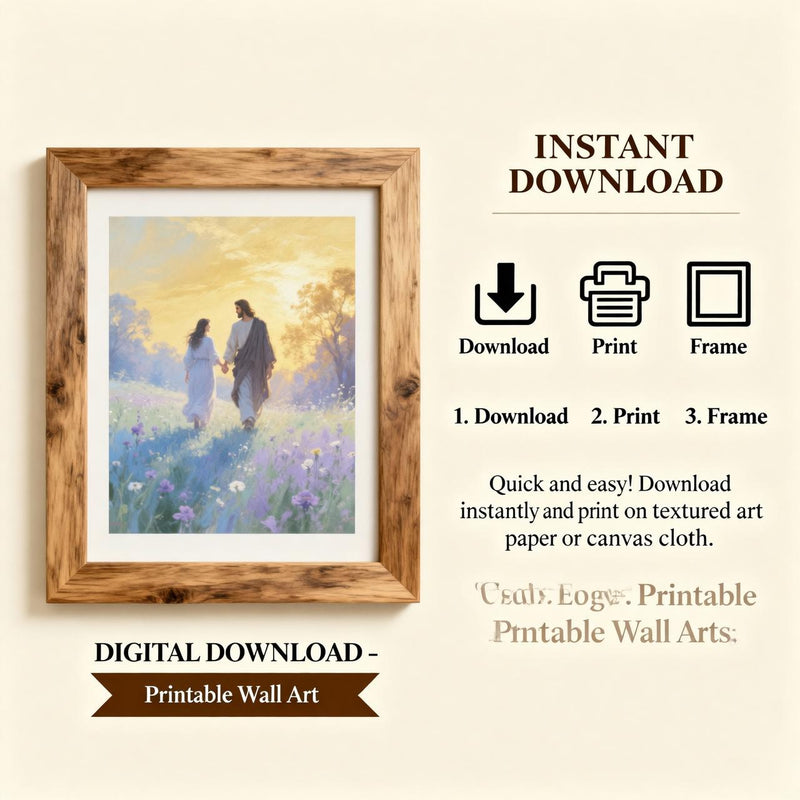 Load image into Gallery viewer, LDS Youth Theme Art Jesus Walking Meadow Print Christian Scripture Matte Download Decor
