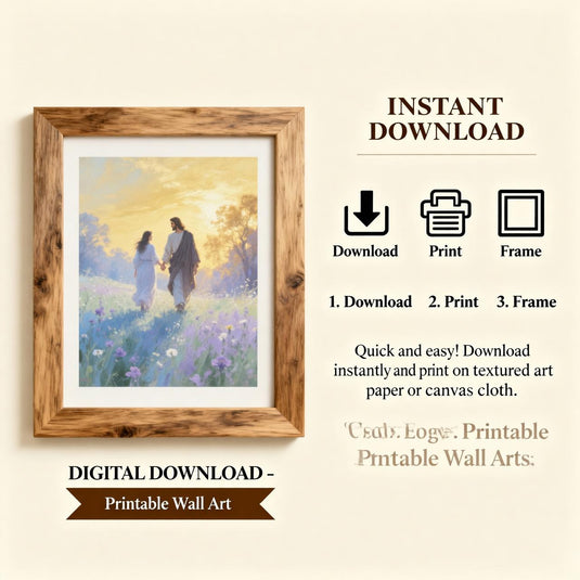 LDS Youth Theme Art Jesus Walking Meadow Print Christian Scripture Matte Download Decor