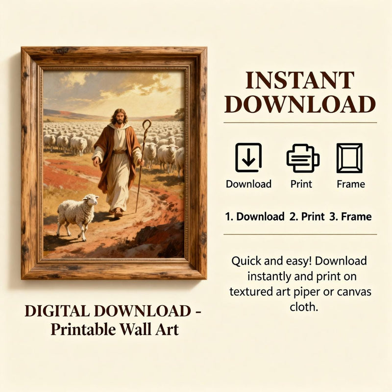 Load image into Gallery viewer, Jesus Wall Art Lost Sheep Print Christian Shepherd Decor Matte Download Scripture Gift
