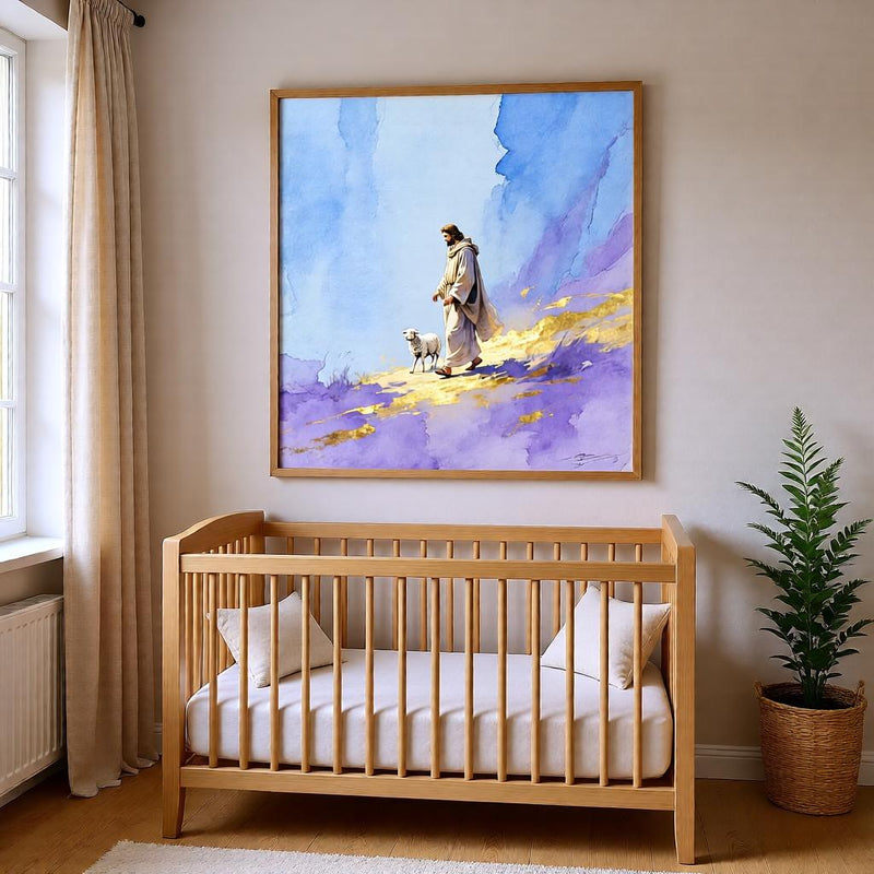 Load image into Gallery viewer, Good Shepherd Jesus Lamb Watercolor Print, Christian Nursery Decor (Digital Download)
