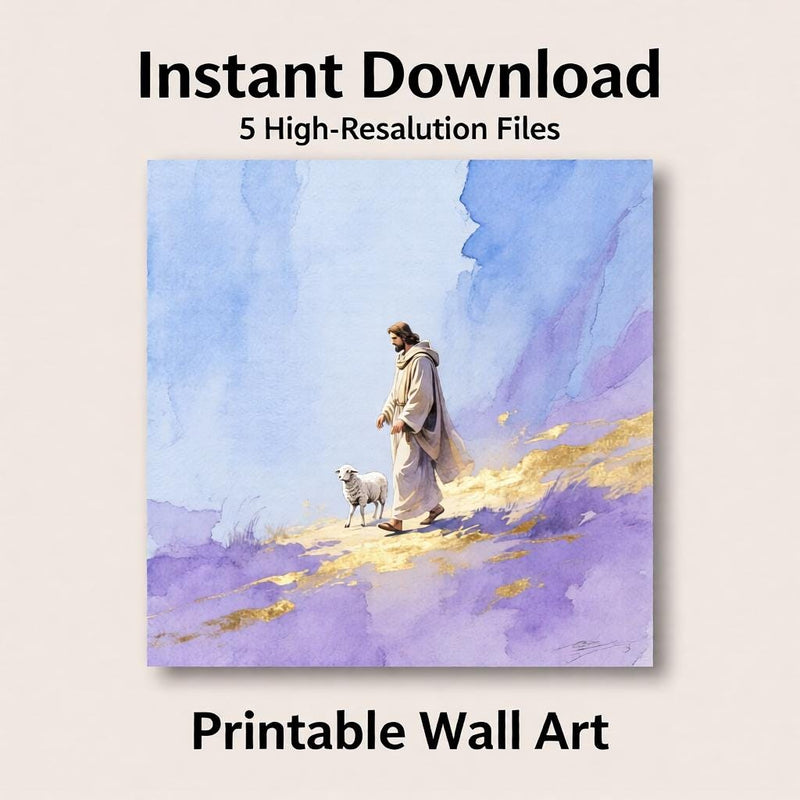 Load image into Gallery viewer, Good Shepherd Jesus Lamb Watercolor Print, Christian Nursery Decor (Digital Download)
