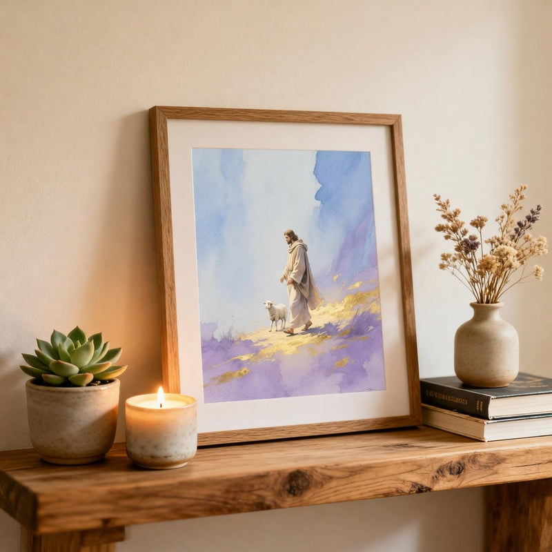 Load image into Gallery viewer, Good Shepherd Jesus Lamb Watercolor Print, Christian Nursery Decor (Digital Download)

