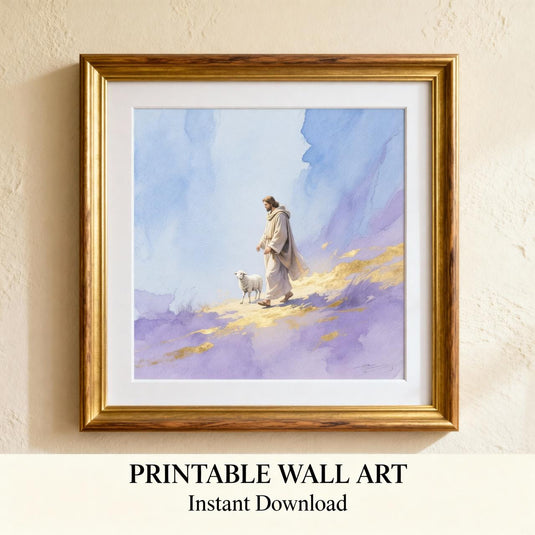 Good Shepherd Jesus Lamb Watercolor Print, Christian Nursery Decor (Digital Download)