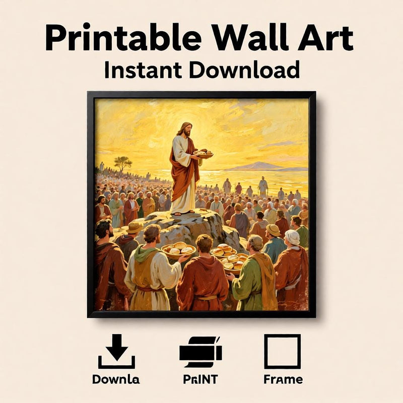 Load image into Gallery viewer, Jesus Feeding 5000 Art Christian Wall Print Bible Story Decor Matte Download Faith
