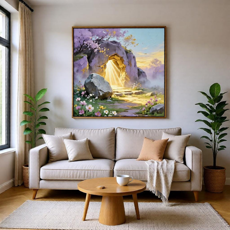 Load image into Gallery viewer, He Is Risen Art Empty Tomb Print Easter Faith Decor Modern Farmhouse Matte Download
