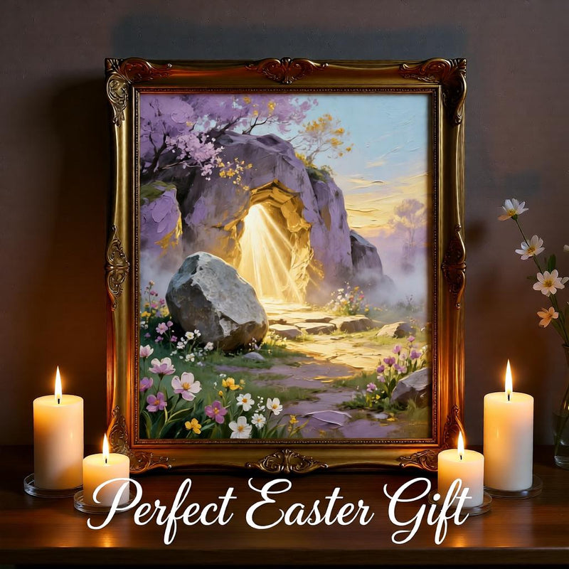 Load image into Gallery viewer, He Is Risen Art Empty Tomb Print Easter Faith Decor Modern Farmhouse Matte Download
