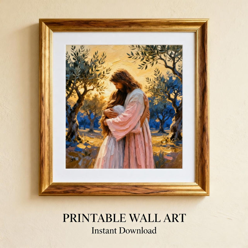 Load image into Gallery viewer, Jesus Embrace Art Christian Love Print Modern Faith Wall Decor Matte Download Gift
