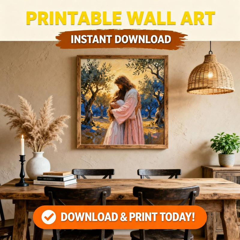 Load image into Gallery viewer, Jesus Embrace Art Christian Love Print Modern Faith Wall Decor Matte Download Gift
