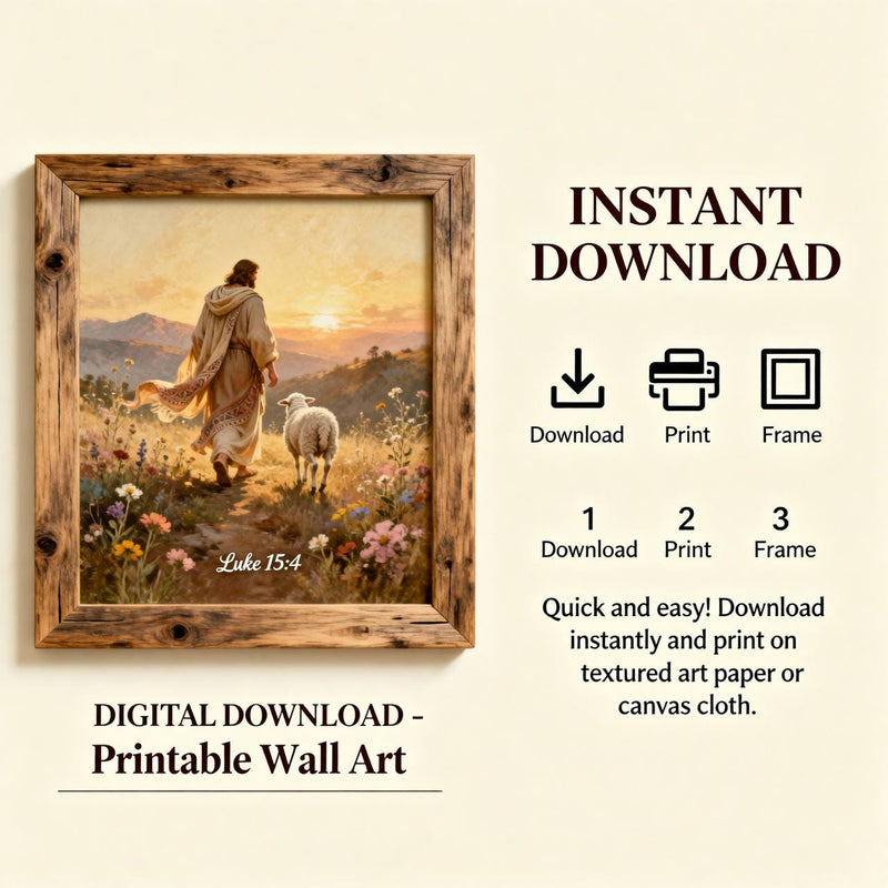 Load image into Gallery viewer, Jesus Wall Art Good Shepherd Print Sunset Bible Decor Matte Download Faith Lamb
