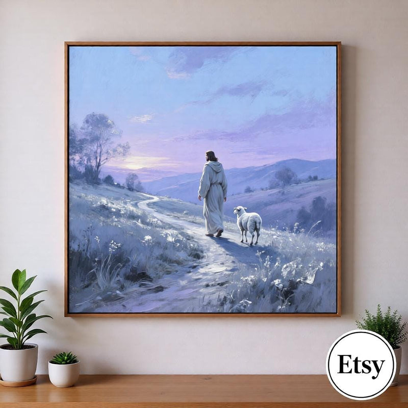 Load image into Gallery viewer, Jesus Wall Art Good Shepherd Print Lost Lamb Luke 15 Decor Matte Download Faith
