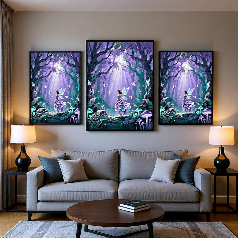Load image into Gallery viewer, Fairycore Decor Enchanted Forest Art Magical Nursery Fairy Wall Print Purple Matte Download
