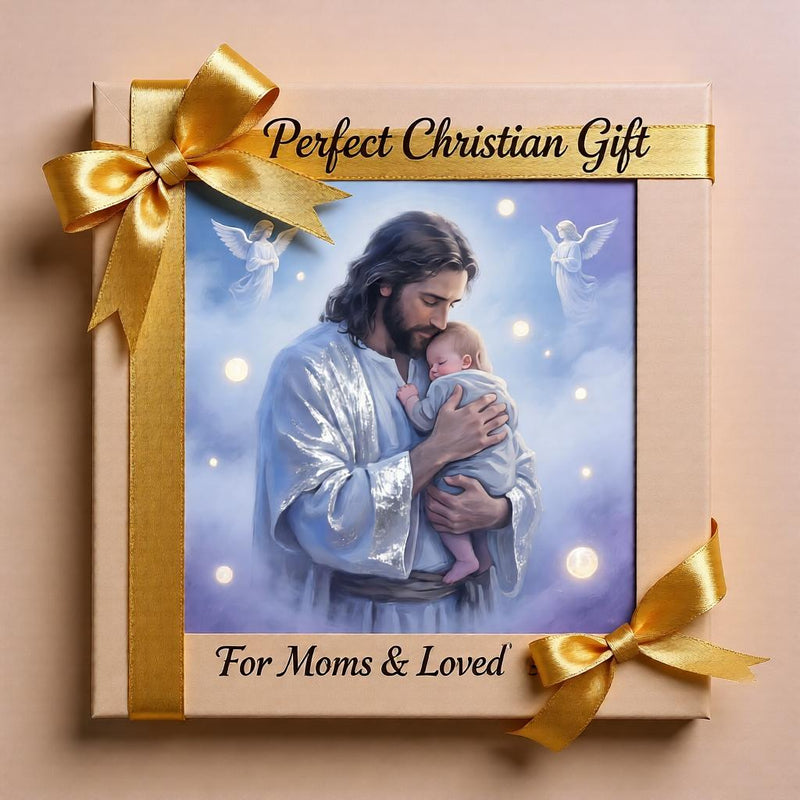 Load image into Gallery viewer, Jesus Holding Baby Art Christian Nursery Print Memorial Blue Matte Download Faith Decor
