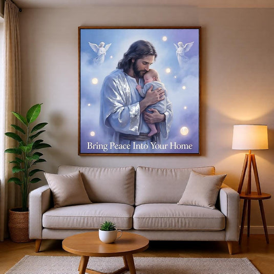 Jesus Holding Baby Art Christian Nursery Print Memorial Blue Matte Download Faith Decor